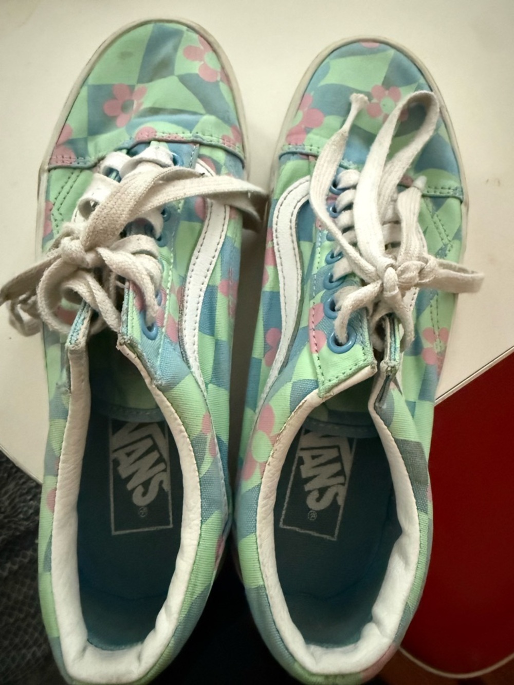Vans Low-Top Checkerboard Floral Sneakers - Mint, Light Blue & Pink